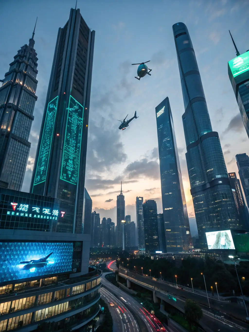 A photograph of a futuristic cityscape with holographic projections of financial data, representing the convergence of technology and finance in the metaverse.